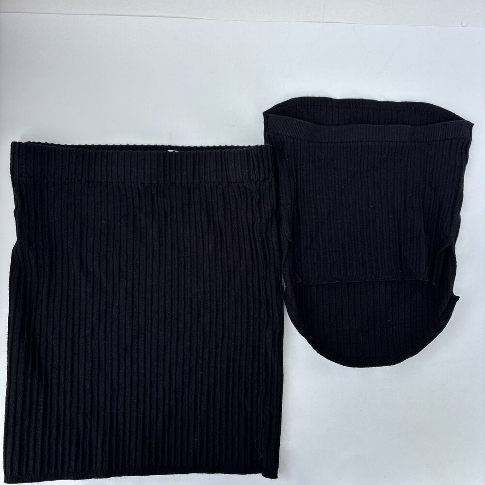 Petite Tencel Ribbed Stretch Pencil Skirt And Top Straight Black Small Set